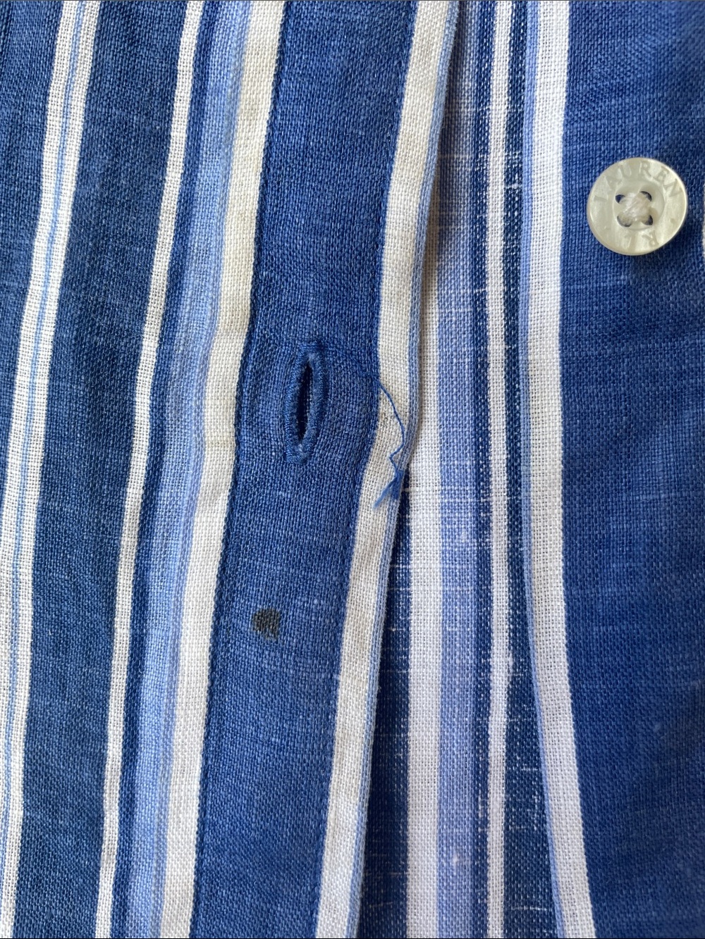 Women’s Ralph Lauren Linen Navy and White Striped Button-Down Shirt Size M - Picture 5 of 6